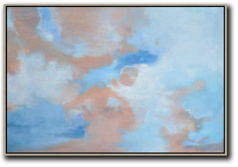 Extra Large Canvas Art,Horizontal Abstract Landscape Oil Painting On Canvas,Pop Art Canvas,Sky Blue,Nude,White.etc